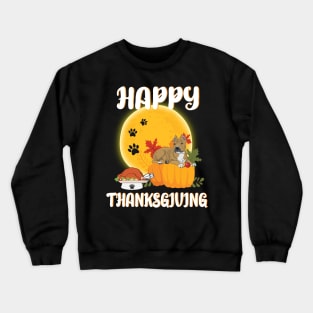 Staffordshire Terrier Seeing Turkey Dish Happy Halloween Thanksgiving Merry Christmas Day Crewneck Sweatshirt